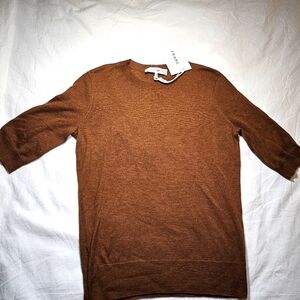 FRAME Slim Elbow Sleeve Crew Camel Size XS NWT Wool Silk